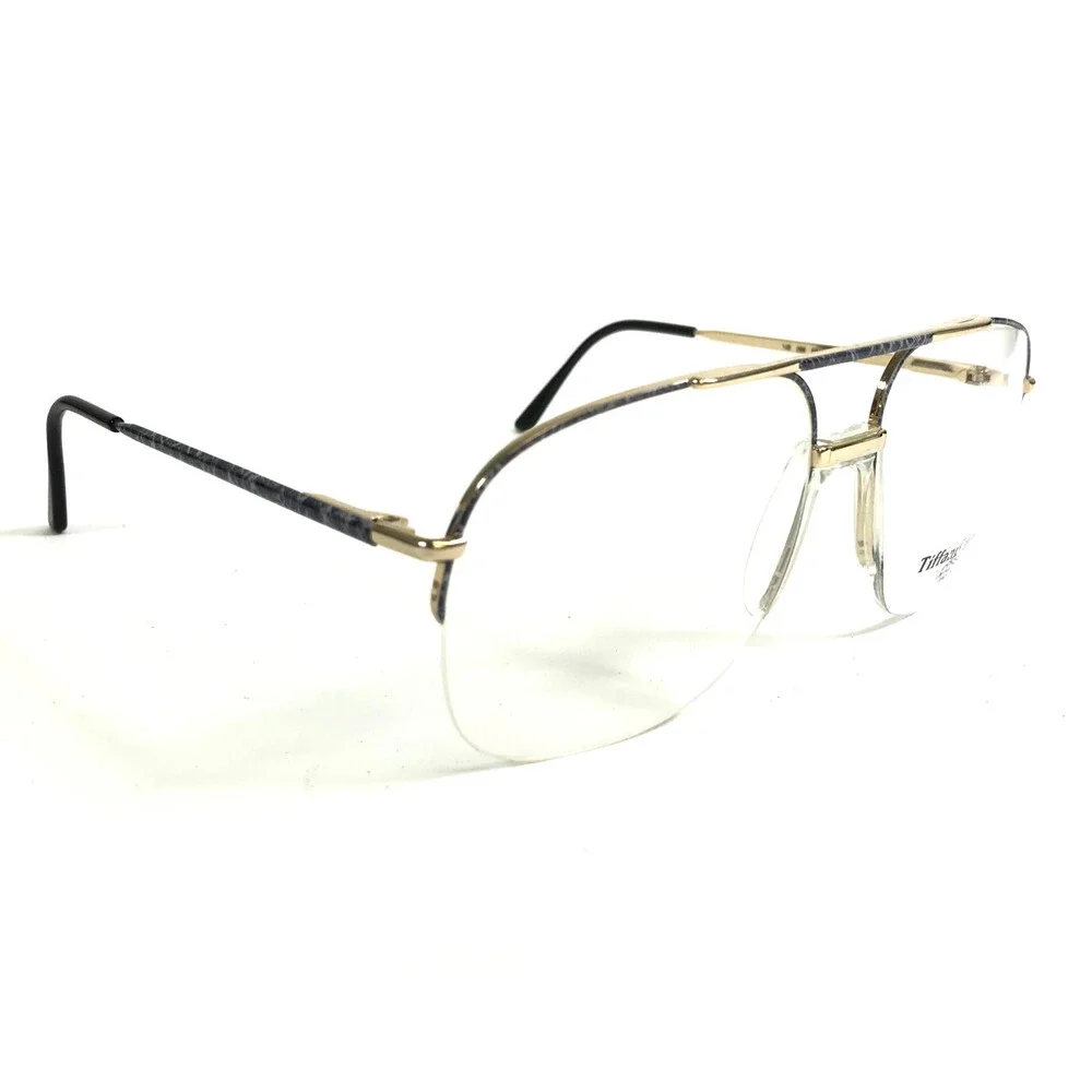 Vintage Tiffany Eyeglasses Frames COREY 096 Blue Marble Gold Aviators 50-20-145